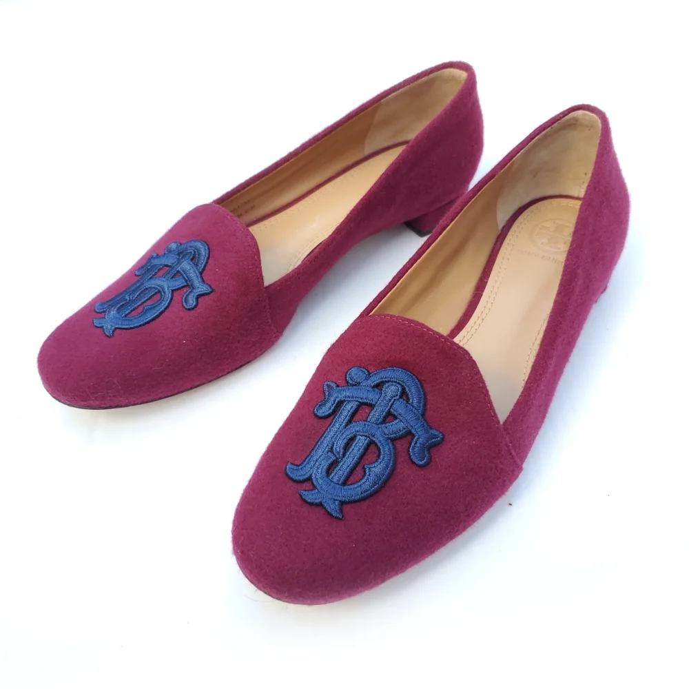 Tory Burch Maroon Navy Antonio Loafers - Picture 1 of 6